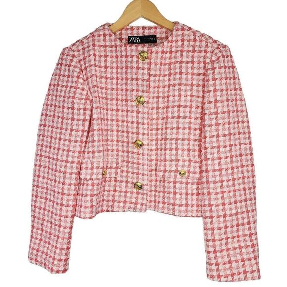 ZARA Houndstooth Textured Blazer Size Large - Picture 1 of 9